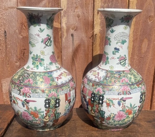 ANTIQUE CHINESE FAMILLE ROSE PORCELAIN VASES MID-QING DYNASTY - Picture 4 of 11