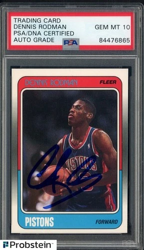 Dennis Rodman HOF Signed 1988 Fleer #43 RC Rookie PSA/DNA 10 AUTO