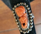 Vintage Sterling Silver Floral Coral Adjustable Ring Native American TEH marked