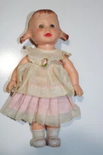 Vintage 1955 Sun Rubber Girl Doll Squeaker Pigtails Squeaky Molded Clothes Hair