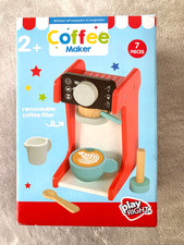 Playright Wooden Coffee Maker Set 7 Pieces Red Kids 2 Barista Toy - NEW