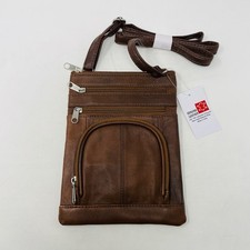 Genuine Leather Small Travel Crossbody Purse Bag in Cognac Brown 6" W x 8.5" H