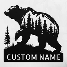Custom Grizzly Bear Metal Sign Unique Wildlife Decor Art Gift for Bear Lovers