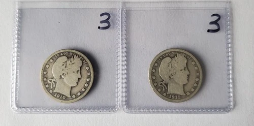 Barber Quarter 2 Coin Lot. 1912, 1910 Auction Lot #3