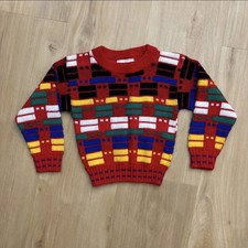 Vintage Happy Knit Boys Sweater 4T Color Block 80s 90s READ Full House