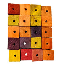 20 PC COLORED PINE WOOD BLOCKS 1" X 1" X 1/4" PARROT BIRD PARTS