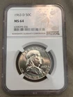 1963-d  Franklin Half dollar, Brilliant uncirculated,  NGC ,  MS-64