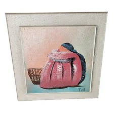 Indigenous Women Folk Art Painting Textured Frame Signed Wall Hanging 16" x 16"