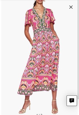 NWT Boden | Ellie Flutter Maxi Tea Dress Tropical Parrot Bright, Womens US 14R