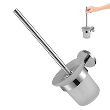 Toilet Brush And Holder Set Wall Mounted Stainless Steel With Glass Holder