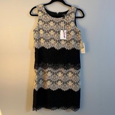 Jessica Simpson Women's Tiered Black and Cream Lace Dress size 4 NWT