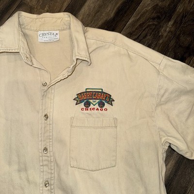Vintage Button-Up Long-Sleeve Polo Shirt Men's L Harry Carays Chicago Logo Beige