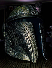 Handmade Star Wars Mandalorian-Style Costume Helmet Black/Green One Size