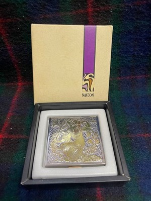 Kimono Unused NACON compact mirror hand mirror gold and silver design with box