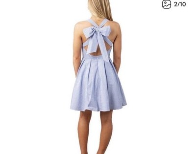 Lauren James Blue White Striped Seersucker Fit & Flare Bow Back Dress,  Large NWT | eBay