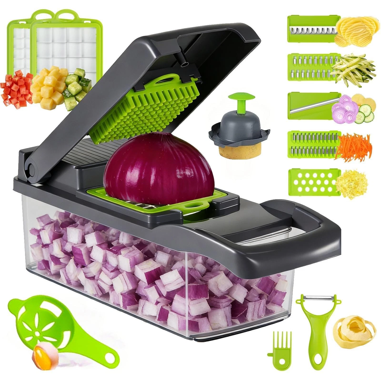 8 Blade All-in-1 Vegetable Chopper Mandoline Slicer with Container,Veggie Cut...