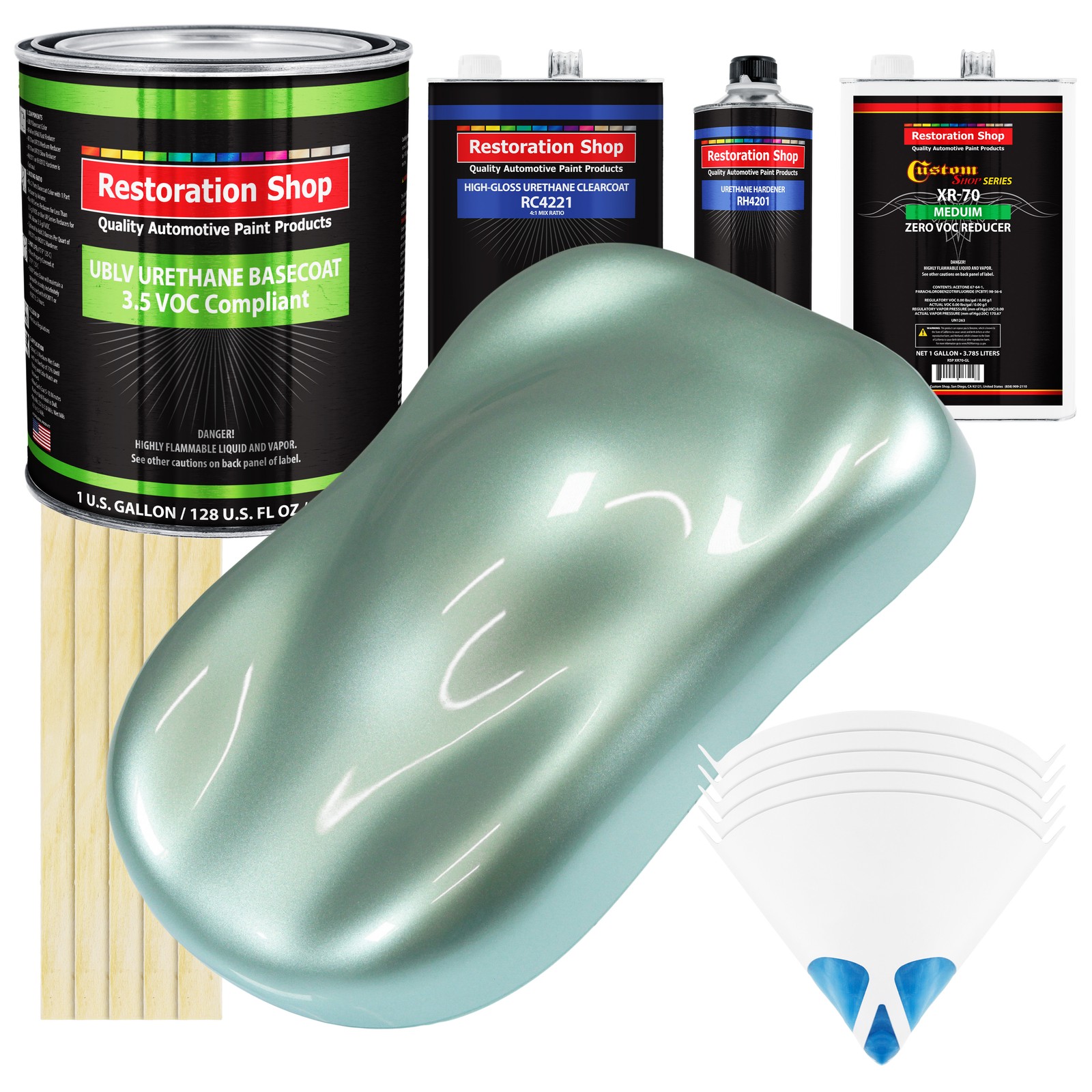 Frost Green Metallic Low VOC Urethane Basecoat Auto Paint Gallon Kit  
