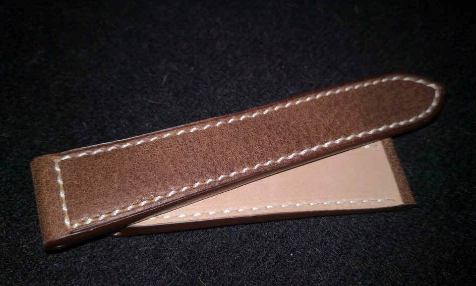 Correa de reloj genuina Graham 22 mm x 20 mm cuero marrón costura blanca OEM ¡Nueva! Foto 3 de 4