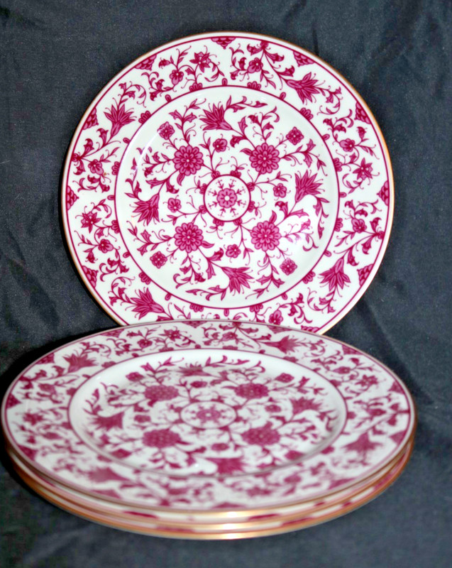 4 Maroon Lorraine Franciscan China Salad Plates