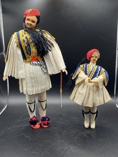 2 Vintage Greek Souvenir Dolls Handmade In Greece KASTALIA Tsolias Evzones