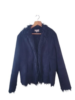 Oxford Blau Damen Frauen Schwarz Wildleder Basic Jacke Mantel Größe Large L Regular 