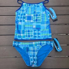 TYR Women's Blue Catalina Island Tankini &  Bottom Reversible Swimsuit SZ  M New