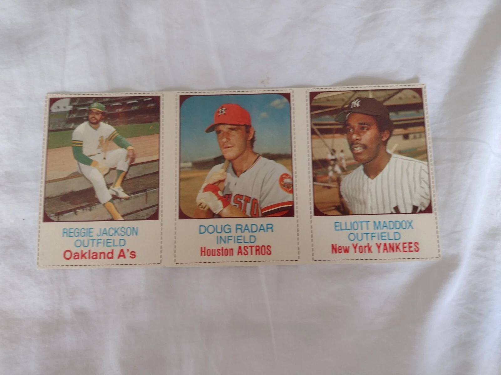 1975 Hostess 3 Card Panel - 88-90 Reggie Jackson Doug Rader Elliott Maddox