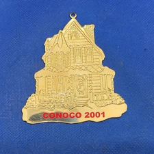 Vintage Conoco Christmas Ornament 2001 Gold Tone Metal Holiday Tree Décor