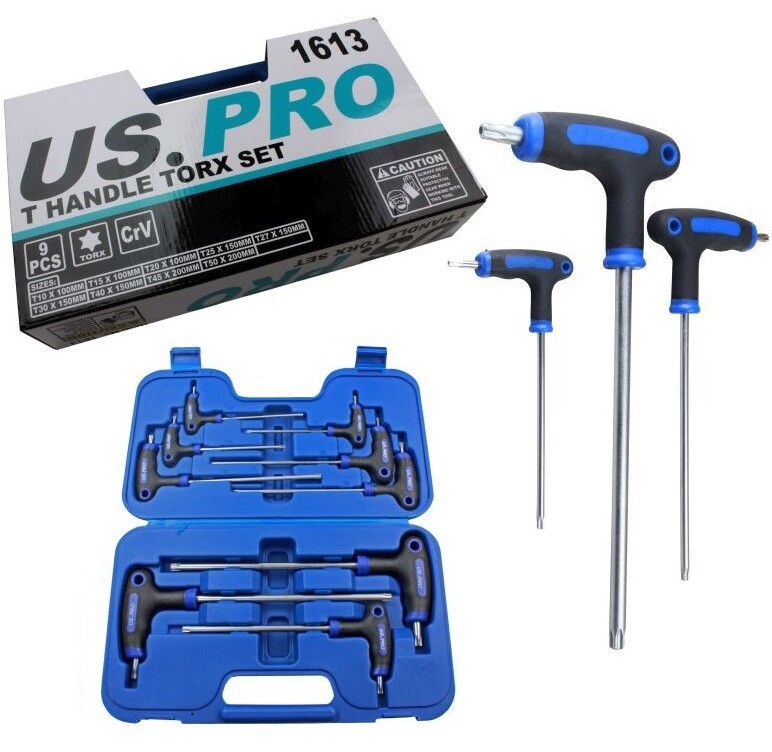 Us Pro 9Pc T10 - T50 T Handle Torx Star Key Set 1613 - Image 5