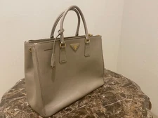 Prada Lux Double-Zip Galleria Saffiano Leather Large Beige Tote Bag