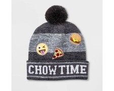 Youth/Adult Chow Time EMOJI ONE Pizza Hamburger Winter Hat Pom Knit Beanie
