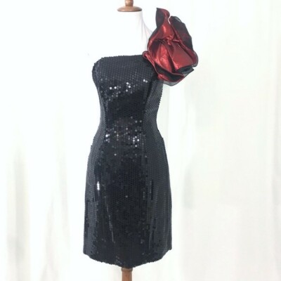white christmas dresses 1990s Black Rhinestone Cocktail Dress, Sz. S main image 1