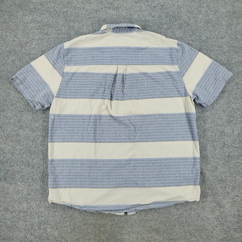 Volcom Button Shirt Men XL Blue Striped Slim Fit Short Sleeve Pocket Patch Adult - Picture 10 of 17