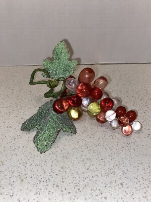 Grape Cluster Acrylic w/ Bead Leaves Pink Red Green Clear