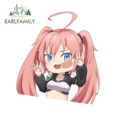 EARLFAMILY 5.1'' Chibi Girl Face Against Glass Anime Car Decal Windshield Sticker