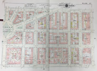 ORIG. 1957 WASHINGTON DC LOGAN CIRCLE N ST TO Q ST & 7TH ST TO 13TH ST ATLAS MAP