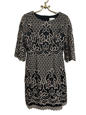Eliza J Lace Overlay Dress 6 Black Tan Sheath
