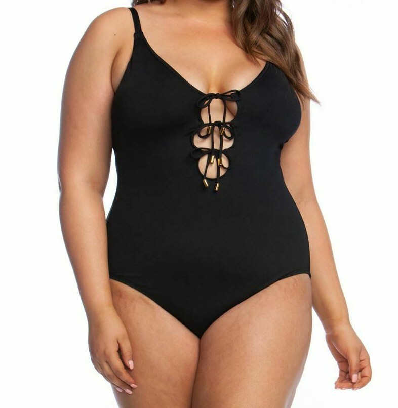 La Blanca's Women's Swimsuit Plus Size Black Island Goddess Plunge