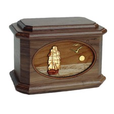 Wood Cremation Urn Wooden Urns - Walnut Sail Ship Octagon