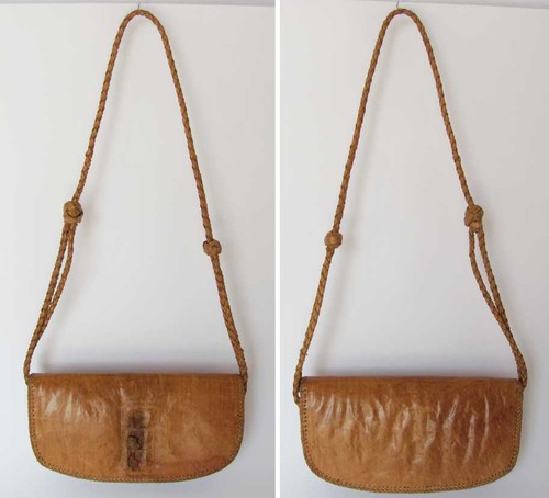 VINTAGE LADIES AUTHENTIC LEATHER HANDBAG PURSE w/REAL REPTILE DECORATION - Picture 2 of 12
