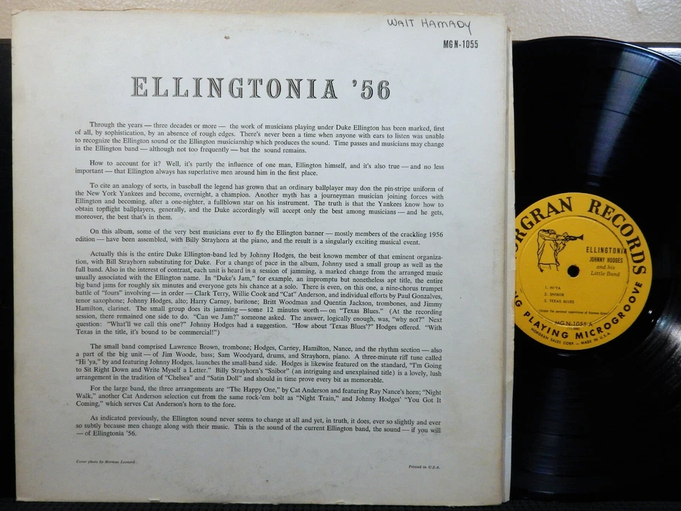 JOHNNY HODGES & Little Band ELLINGTONIA 56 LP NORGRAN MGN-1055 MONO DG 1955 Jazz - Image 2 of 4