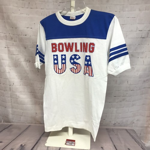 T-shirt vintage USA bowling patriottica punto singolo rosso bianco spilla palla a colpo - Foto 12 di 13