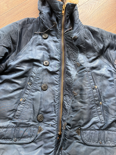 Vintage Golden Fleece Men's 42 Navy Fur Lined Hooded Jacket - Bild 11 von 14