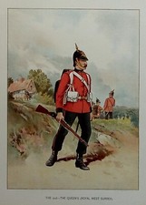 THE 2nd - QUEENS, ROYAL WEST SURREY, BRITISH ARMY, antique military print c.1890