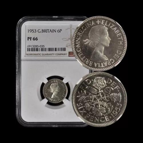 GREAT BRITAIN. 1953, 6 Pence - NGC PF66 - QEII, Rose Shamrock Thistle Leek 035