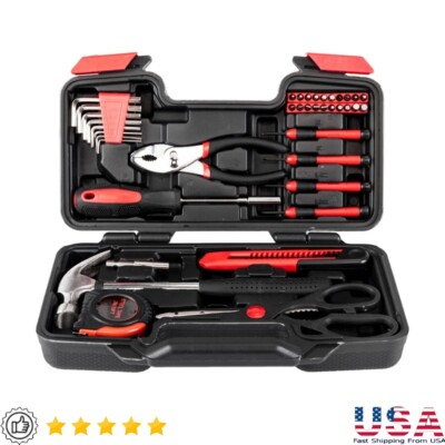 39Pcs Tool Kit Home Repair Set Durable Carbon Steel Tools Heavy Duty Case New