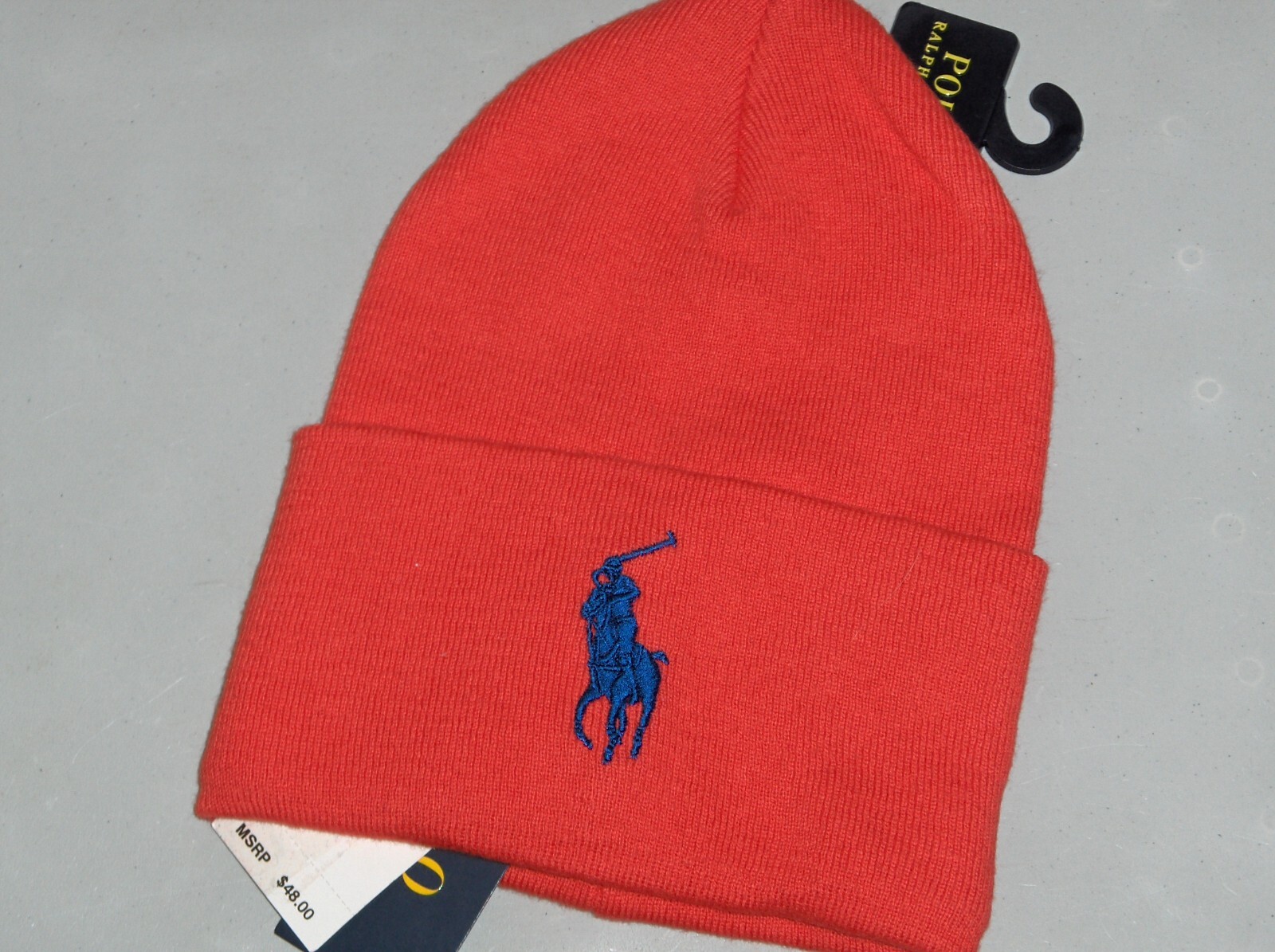 POLO RALPH LAUREN Cappello Uomo Big Pony Cotone Beanie Berretto Sci ARANCIONE Nuovo con etichette