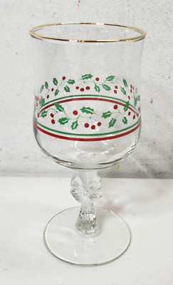 6.25'' Libbey Holly Wine Glass Gold Rim Cup Vintage Arby's Christmas Collection