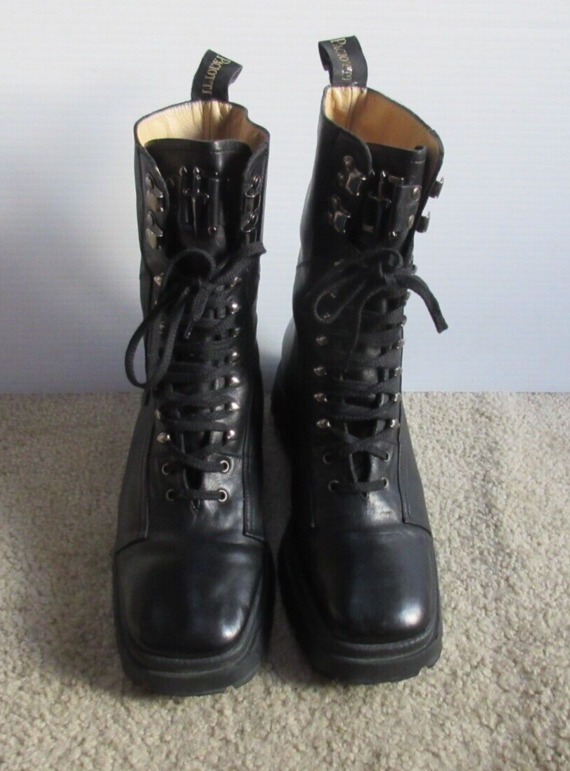 Cesare Paciotti Women's Black Leather Lace Up Combat Boots Size EU