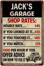JACK'S Garage Shop Rates Sign Man Cave Décor  Gift Metal 112180010056